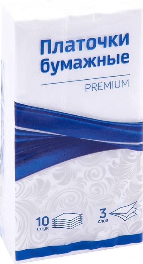 Платки бумажные носовые OfficeClean "Premium", 3-слойные, 18*20см, белые, 10 пачек по 10шт.